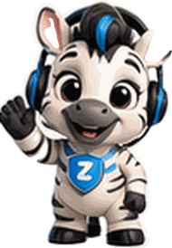 ZEEFLIX support zebra mascot wearing a headset and waving